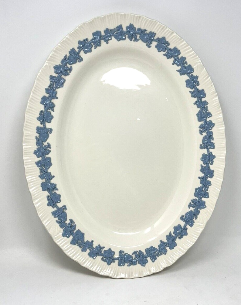 Vintage Wedgwood Embossed Queensware Lavender on Ivory Oval Serving