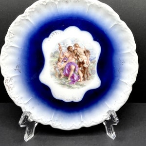 Antique Royal Bavarian China, Cobalt plate, Gladiator & Angels, Germany 6.25&quot;