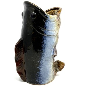 Handmade Koi Fish Blue Ceramic Large Fish Art Glossy Finish 10 1/2&quot; Blue / Brown