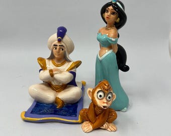 アラジン、ジャスミン、アブのヴィンテージ陶器フィギュアセット