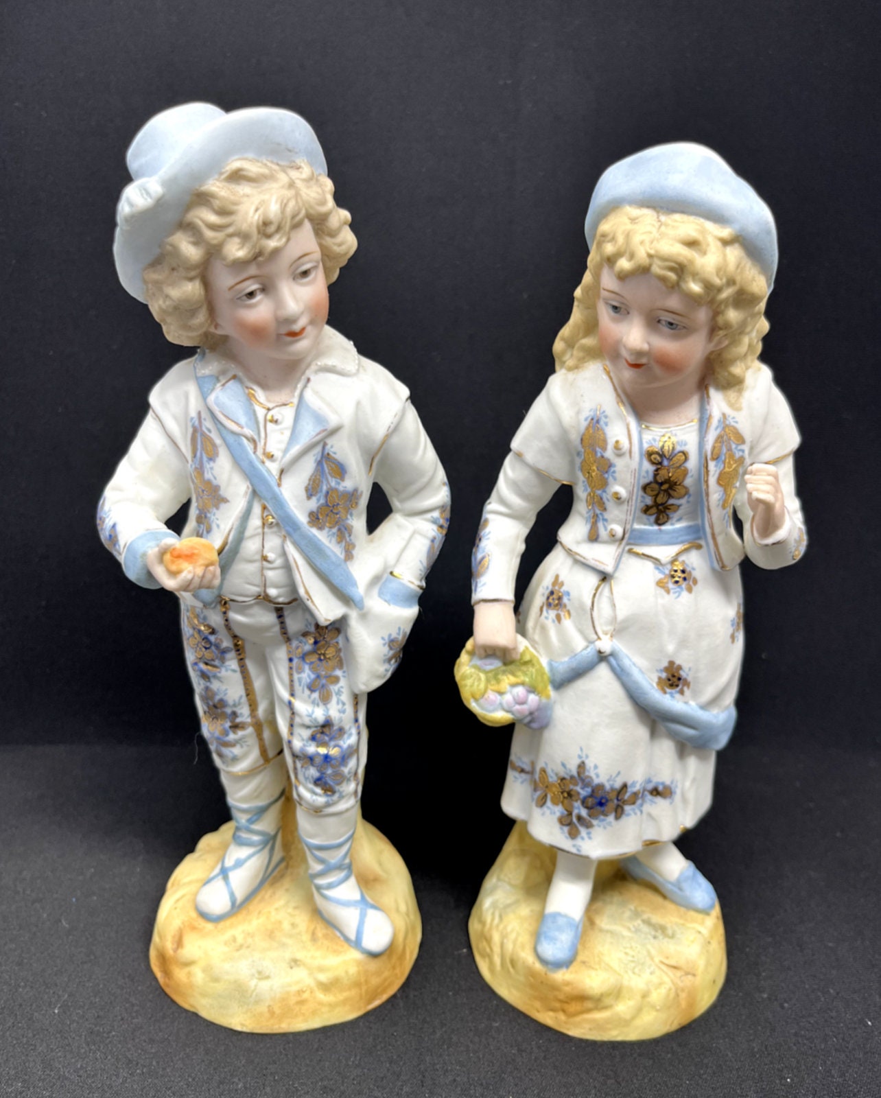 Antique Gebruder Heubach Germany Bisque Porcelain Boy and Girl