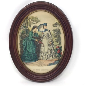 vintage La Mode illustrée Leroy Imp Paris Fashion en crème et bleu ovale 14,5 pouces