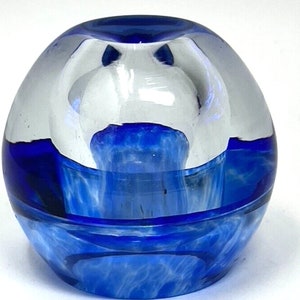 Art Glass Paperweight Oil Lamp Cobalt Blue, Gold & Clear Handmade