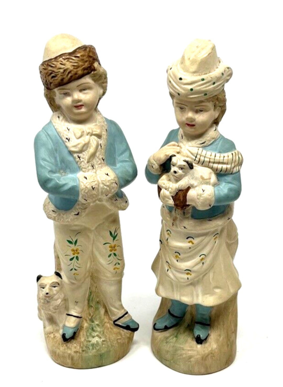 Antique German Bisque Figurines Boy and Girl With Dogs Etsy