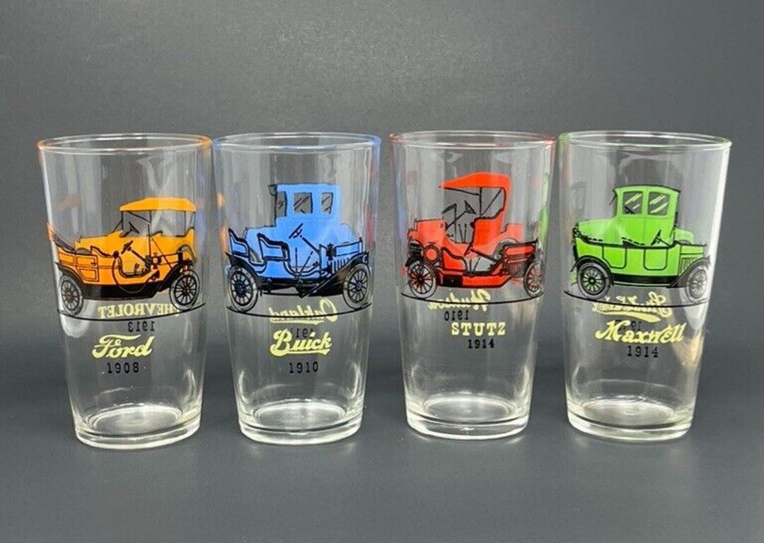 Set of 4 Vintage Drinking Glasses Featuring 8 Antique Cars - Etsy