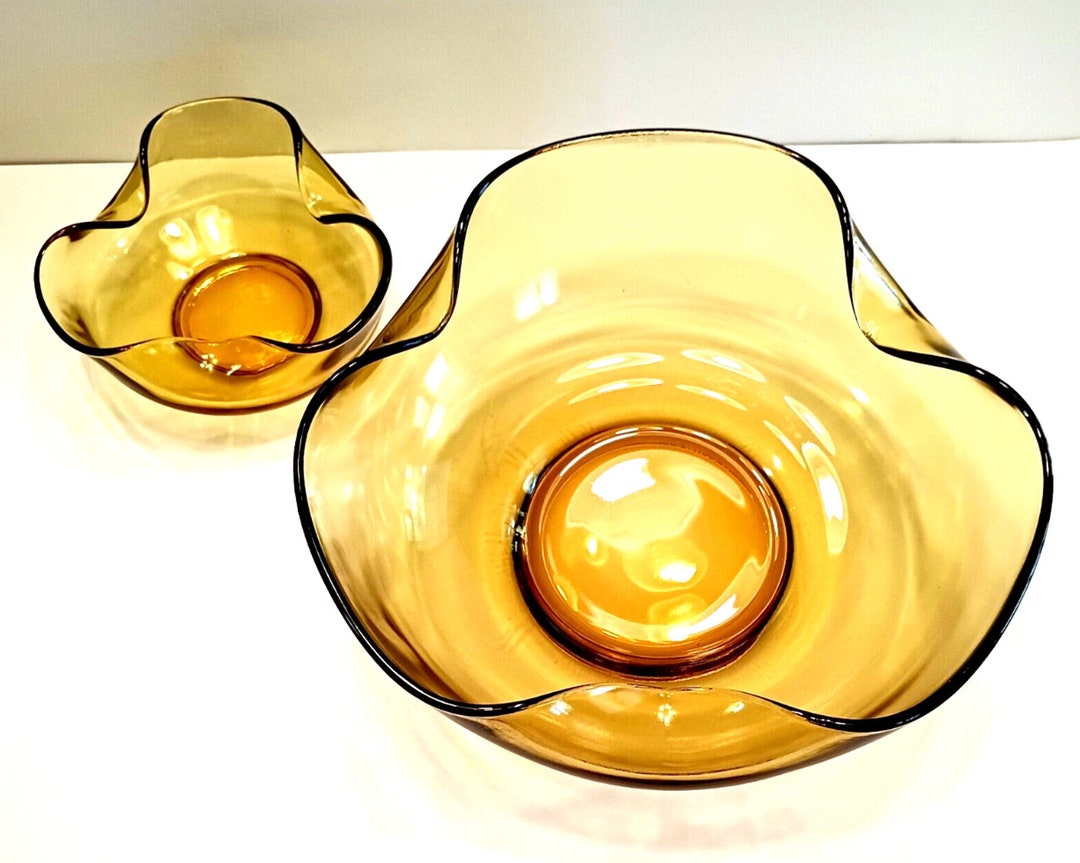 Vintage Anchor Hocking Glass Amber Chip and Dip Bowl Set Tri Etsy