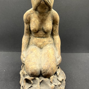 Sculpture of Naked Woman Kneeling Art Signed