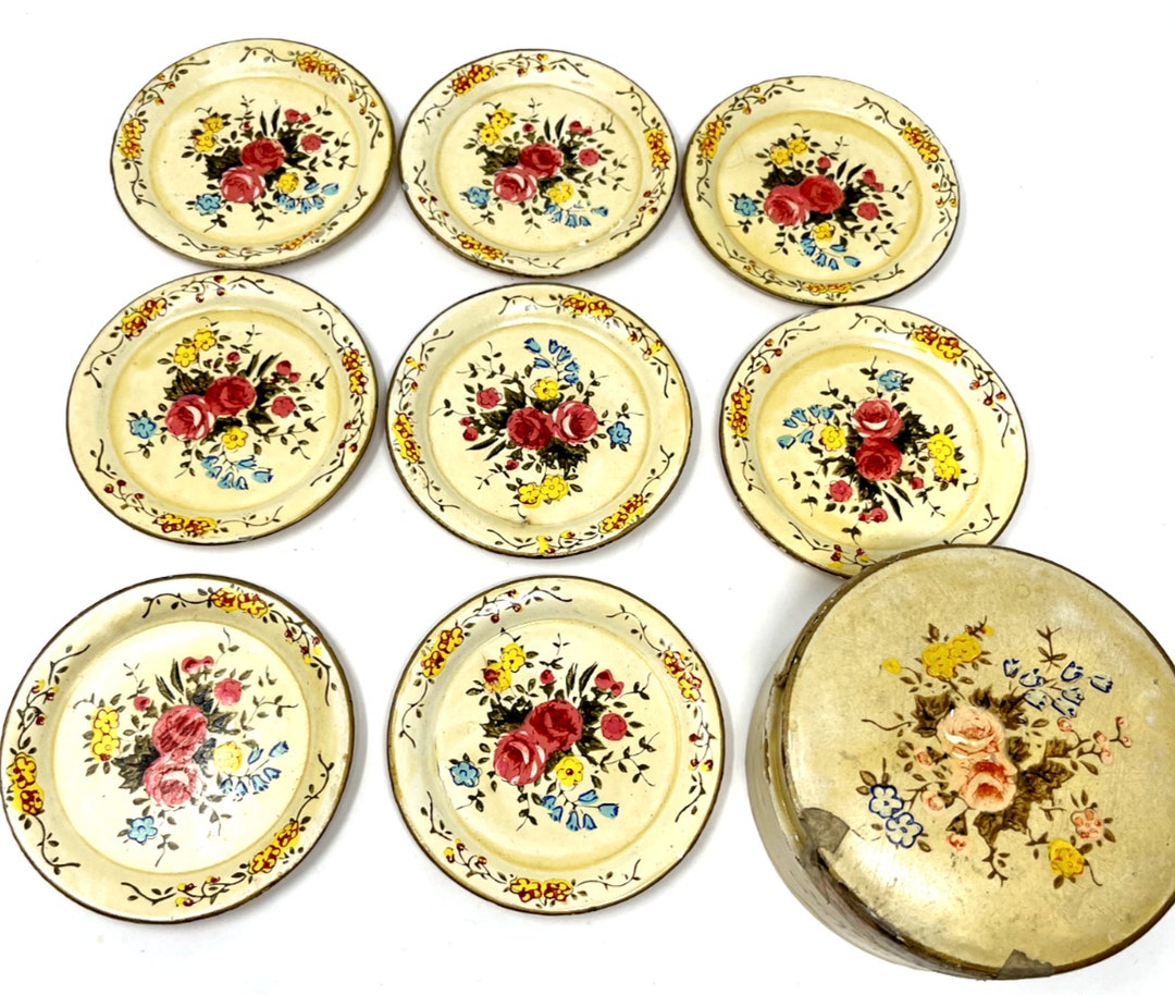 Handmade Paper Mache Metal Coated Coasters (Set of 6 )
