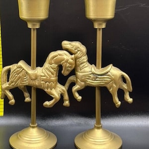 Pair of Vintage Brass Carousel Horse Candle Holders Taiwan