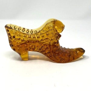 Vintage Fenton Amber CAT HEAD Shoe Slipper Hobnail Collectible Decor 7&quot;
