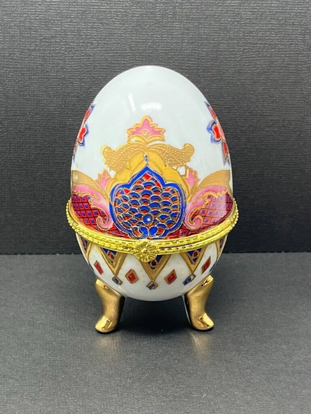 Imperial Treasures Porcelain Egg Hand Painted Gold Plated 4