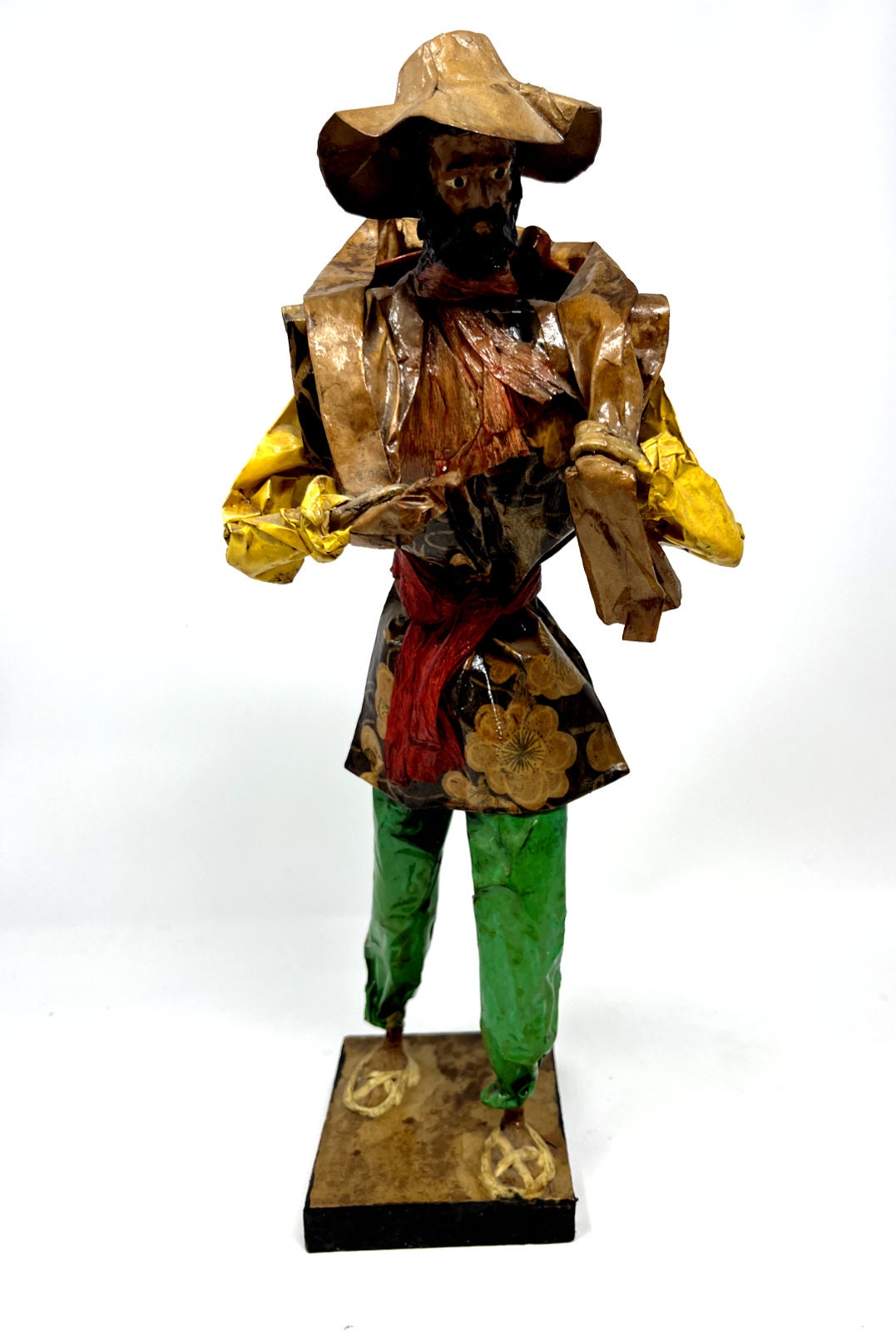 Color Full Folk Art Paper Mache Man Carrying Bag With Pottery Etsy