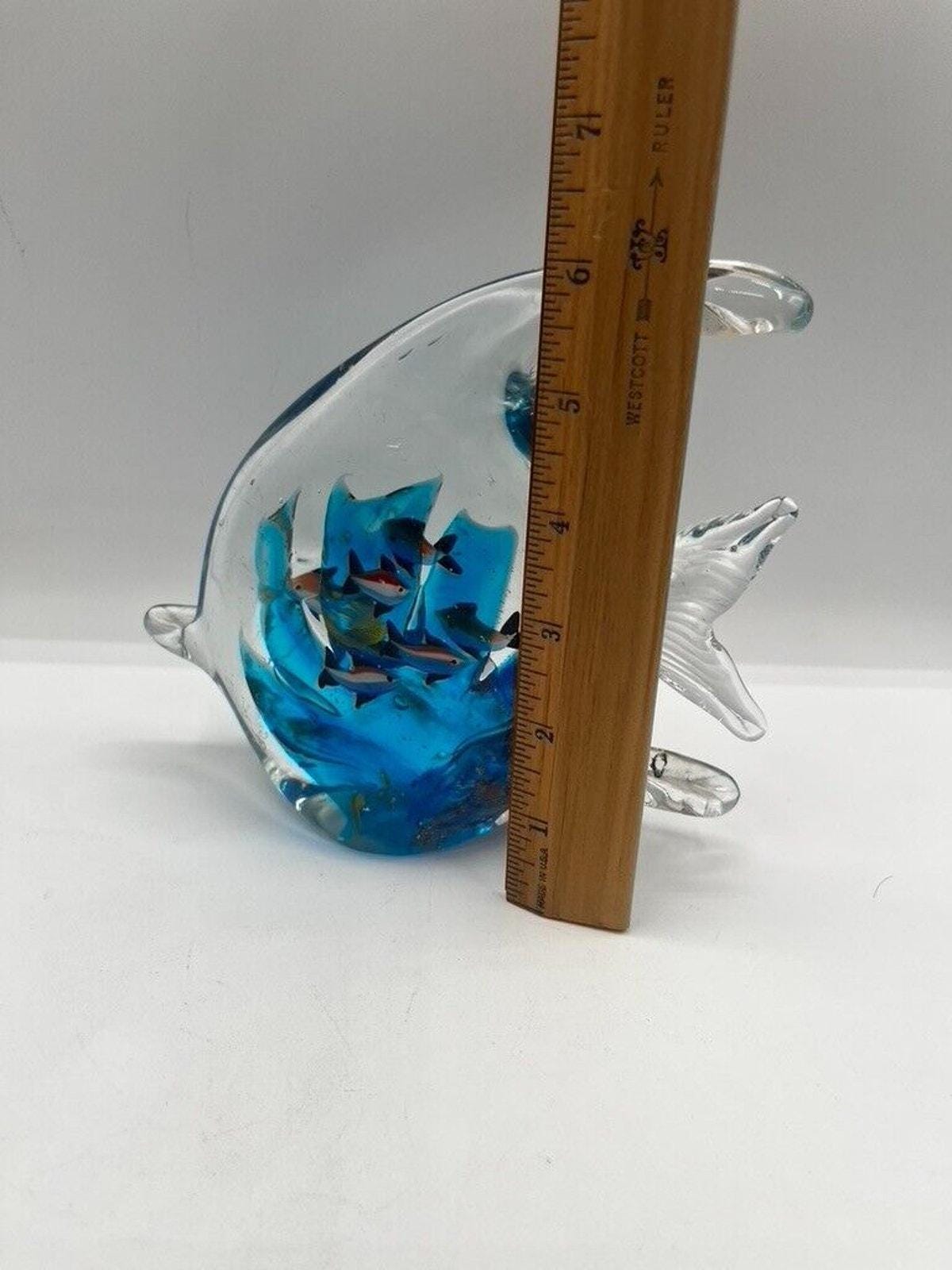 Clear Art Glass Angel Fish Murano Style Interior Colorful Fish & Waving ...