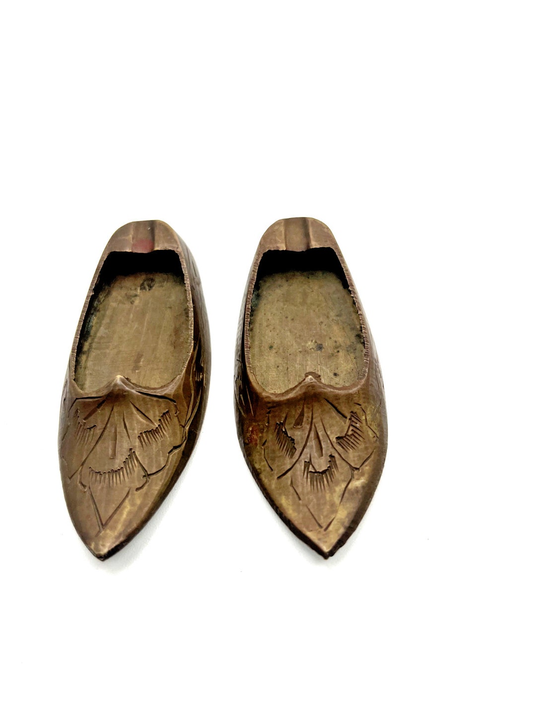 2 Vintage India Brass Aladdin Genie Shoes: Ashtray- Incense Burner