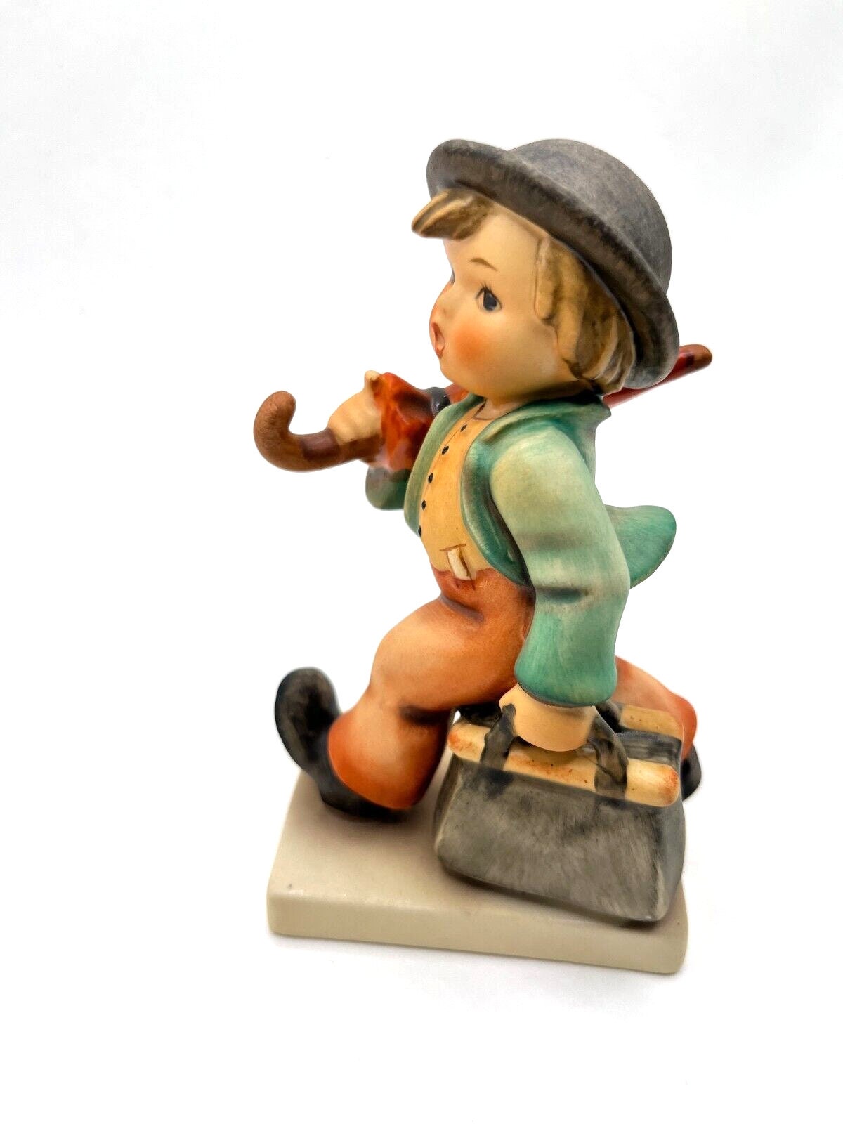 Vintage Hummel Goebel Walking Boy Figurine W umbrella Suitcase 5