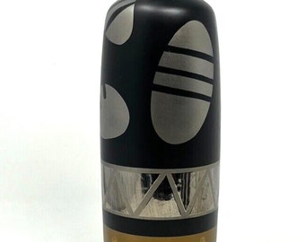 Ceramic Vase Black /Gold /Silver Contemporary Frosted Pattern Geometric 11.5"