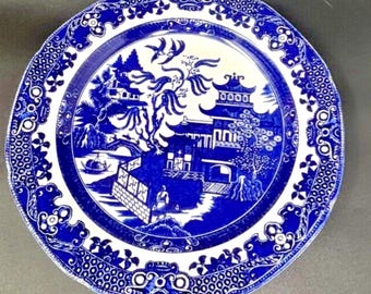 Antique Blue Willow Burleigh Ware Purslem England 10.5” Dinner Plate