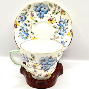 Vintage Foley Blue Floral Bone China Tea Cup & Saucer England Teacup