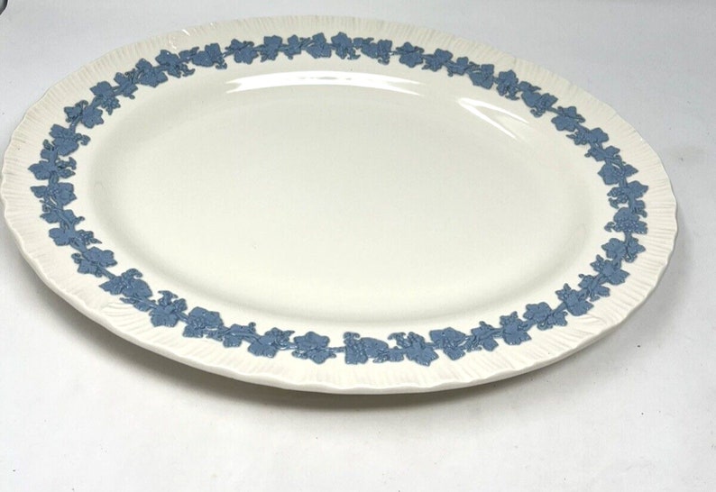 Vintage Wedgwood Embossed Queensware Lavender on Ivory Oval Serving