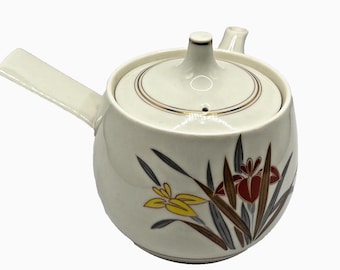 Japoński czajniczek Kyusu z uchwytem bocznym, ręcznie malowany, ceramiczny, z motywem kwiatowym