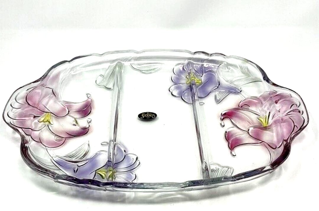 Glass Divided Platter Etched Embossed Platter Floral Pattern 15 Etsy