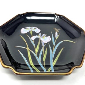 Vintage Otagiri Hexagon Plate / Tray Dish with gold trim flowers Japan 7&quot;