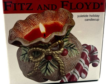 Vintage Fitz & Floyd Christmas Yuletide Holiday Candlecup NIB