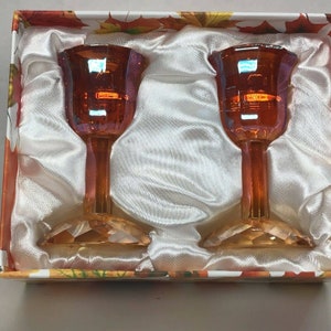 Fall Harvest Shimmer Crystal Facet 4&quot; Candlestick Pair NIB SIMON DESIGNS