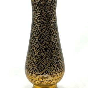 Antique Etched Brass Indian Ornate Vase 8&quot; tall Very Good
