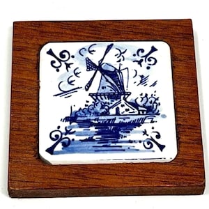 Antique Dutch Blue Delft Tile Set on wood frame