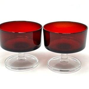 Lot of 2 Vintage Ruby Red Glass Sherbet Ice Cream Custard Cups France 3 1/4&quot;