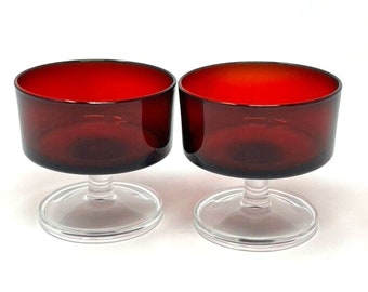 Lot of 2 Vintage Ruby Red Glass Sherbet Ice Cream Custard Cups France 3 1/4"