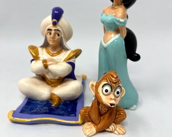 アラジン、ジャスミン、アブのヴィンテージ陶器フィギュアセット