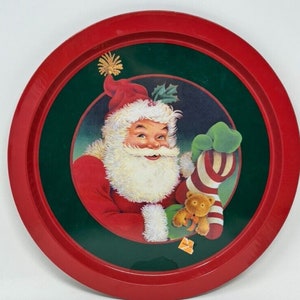Bandeja navideña vintage de metal rojo con forma de Papá Noel, 33 cm, para servir galletas