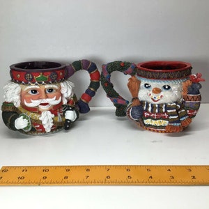 Poly Resin Nutcracker / Snowman Mugs Set