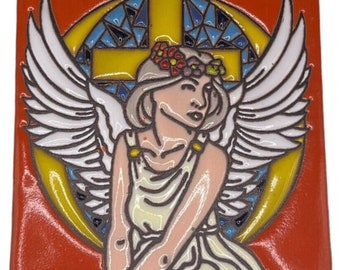 Ceramic Talavera Tile 4.25 x 4.25 with Angel Image Orange (#15)