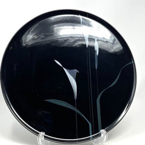 Vtg Mikasa Opus Black FX005 Japão Calla Lilly Bolo Prato Servindo Prato
