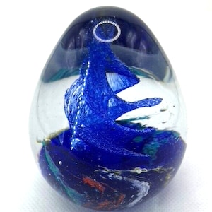 Art Glass Egg Paperweight Cobolt Blue Swirl