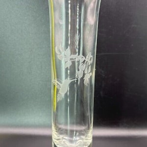 Vintage Etched Glass with Hummingbird Image Bud Vase