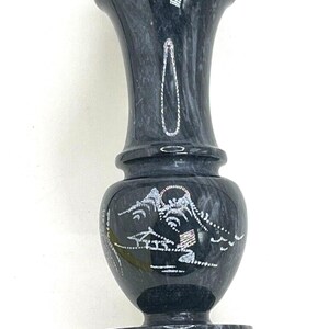 Vintage marble/granite Mountain etched vase 4.5"