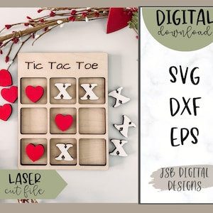 Valentines Tic Tac Toe SVG | Glowforge SVG Cut File | Laser Cut File | Laser Cutting | Engraving | Childrens Game Laser Cut File