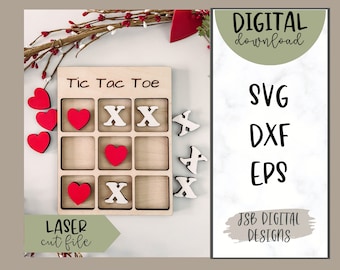 Valentines Tic Tac Toe SVG | Hearts & Xs Laser Cut File (Digital Download)