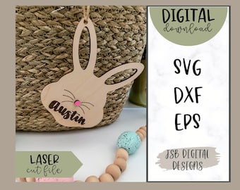 Archivo SVG para etiqueta de cesta de Pascua / Etiqueta con nombre para niños cortada con láser (Descarga digital)