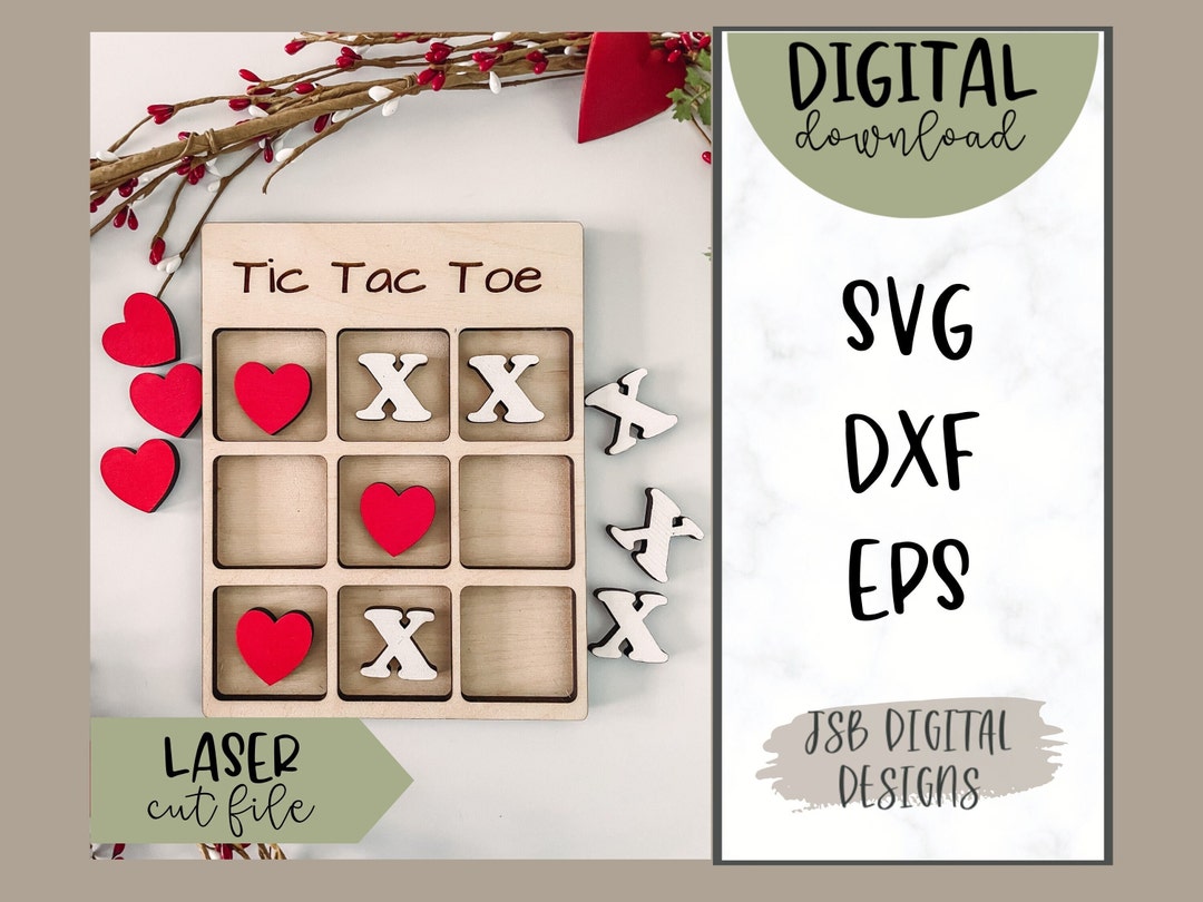 Valentines Tic Tac Toe SVG | Glowforge SVG Cut File | Laser Cut File ...
