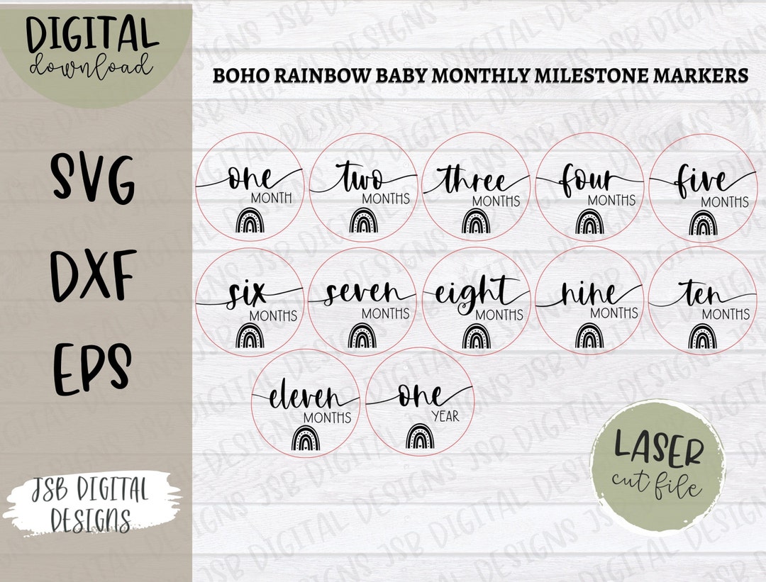 Boho Rainbow Baby Monthly Milestone Markers | Laser Cut File (digital ...