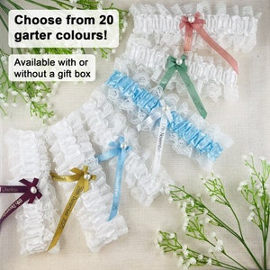 Personalised Garter - White and Blue - Something Blue - Wedding Gift for the Bride - Ideas Presents - Other Colours