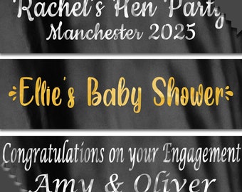 Personalised Black Banners - Birthday - Baby Shower - Wedding - Hen Party - Stag Do - Retirement - Anniversary - Add any text!
