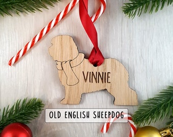 Old English Sheepdog Personalised Dog Christmas Decoration Bauble Silhouette Scarf Puppy Memorial Add your pets name other breeds available