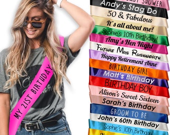 Personalised Birthday Sash - Any Text - Any Colour - Rose Gold text - Present Gift Party Idea