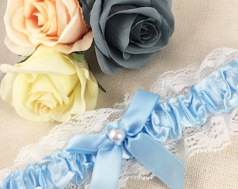 Plain White & Blue Bridal Garter - Wedding Gift for the Bride to Be Something Blue Hen Party Engagement